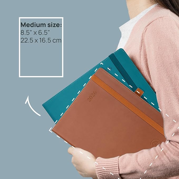 POPRUN 2026 Planner (Medium - 6.5'' x 8.5'') - 2026 Weekly Calendar ((Jan. 2026 - Dec. 2026) with Hourly Time Slots, Weekly/Monthly Appointment Book for Time Management - Leather Soft Cover - Black