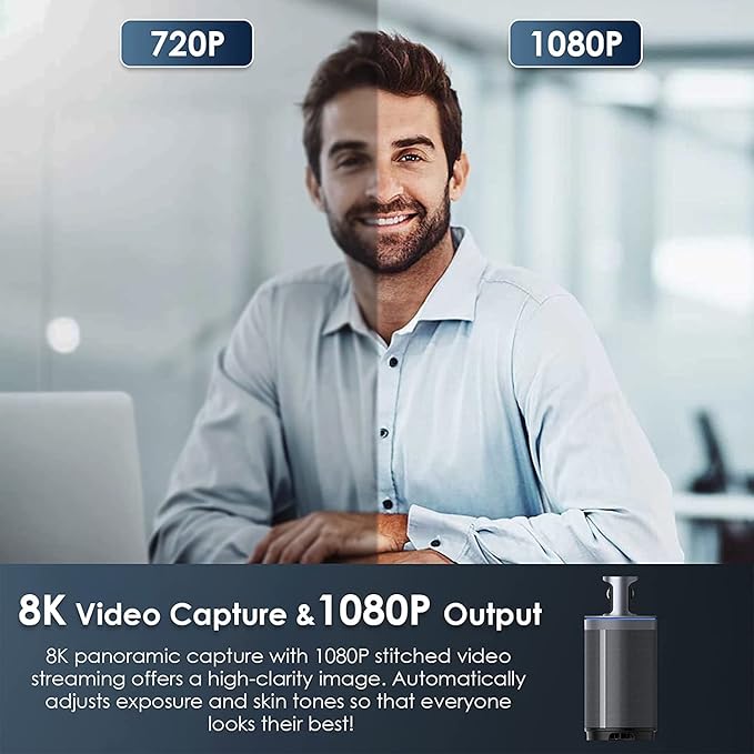 NexiGo Meeting 360 (Gen 2), 8K Captured AI-Powered Framing & Speaker Tracking, 1080p HD 360-Degree Smart AIO Video Conference Camera, 8 Noise-Cancelling Microphones, and Speaker (Renewed)