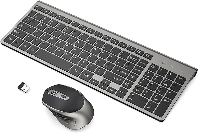 Wireless Keyboard Mouse Combo, J JOYACCESS 2.4G Ergonomic Computer Keyboard,Ergonomic Wireless Mouse for PC,Windows, Laptop, Desktop, Chromebook,Mac-Grey