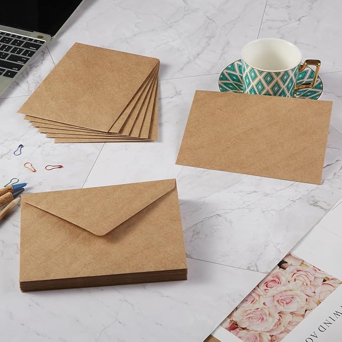 50 Pack A6 Envelopes for 4 x 6 Greeting Cards, Birthday Party, Photos, Baby Shower and Wedding Invitation Cards, 6 1/2 x 4 3/4 Inches (Brown)