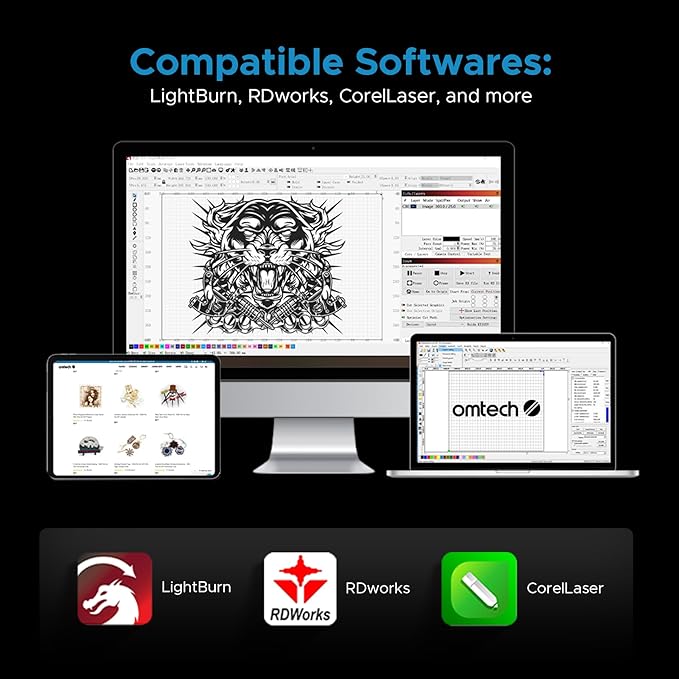OMTech Pronto 150W CO2 Laser Engraver & Cutter with LightBurn – 63"x40" Workspace, 1,000mm/s Speed, Autofocus, 2-Way Pass, Air Assist, for Wood, Acrylic & More