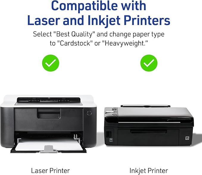 Avery Printable Place Cards with Sure Feed Technology, 1-7/16" x 3-3/4", White with Gold Border, 150 Blank Tent Cards for Laser or Inkjet Printers (35701)