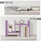 Jerry & Maggie Desktop Organizer Office Storage Rack Adjustable Wood Display Shelf Free Style Double H, Multi-Functional Mini Bookshelf for Desk Natural Stand (Violet)