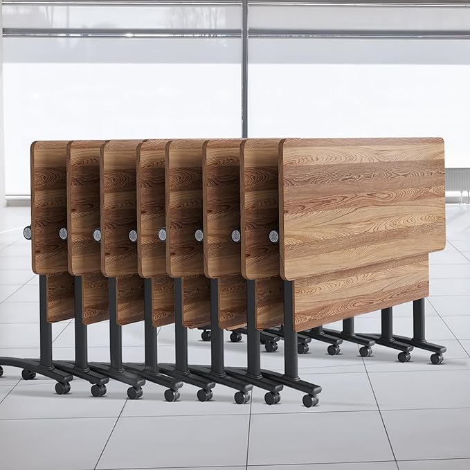 Folding Conference Table, Modern Conference Room Tables with Flip-Top Design, Foldable Conference Table Meeting Table with Wheels, Mobile Seminar Training Tables for Office Classroom (8, Walnut 2)