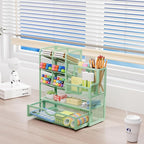 Marbrasse Mesh Pen Holder for Desk, Multi-Functional Pencil Organizer with Drawer, Desk Organizers and Accessories for Office Art Supplies (Green)
