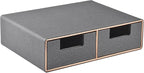 Linen Leather Desk Organizer with Drawers－Mini Desktop Drawer Organizer Stackable－Multifunctional Tabletop Organization Storage Box for Office Supplies Home Vanity Toiletries (Grey, 2-drawers)