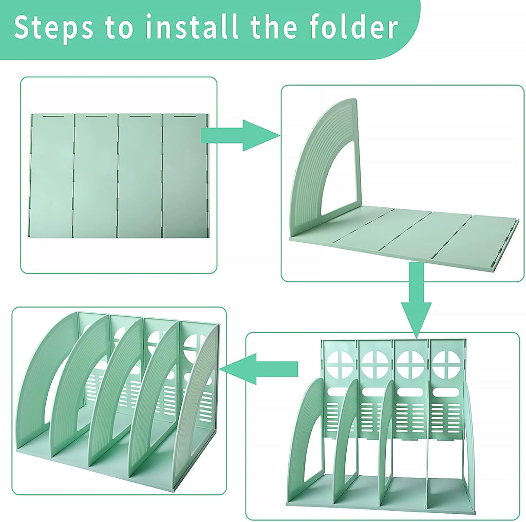 SAYEEC Magazine File Holder Folder Storage Desktop 4 Compartment Standing Hollow Green Files Bookshelf Organizer Box Office Racks Displays Holds Notebooks Documents for School Working Students