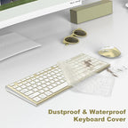 Wireless Keyboard and Mouse, USB Type C Rechargeable Slim Silent Keyboard Mouse, Compact Full-Size Keyboard with Number Pad and Cover for Windows, macOS, PC/Computer/Laptop - Gold