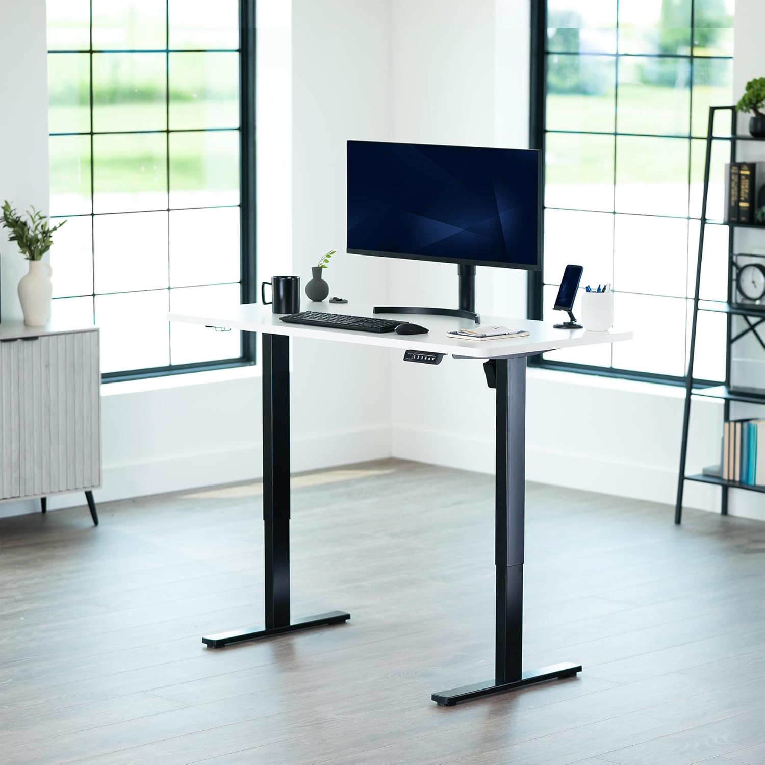 VIVO Electric 55 x 28 in Standing Desk, Memory Height Adjustment, 1B Series, One-Piece White Top, Black Frame, DESK-KIT-1B55W