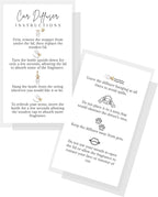 Car Diffuser Instruction Cards | Physical Printed 2" x 3.5" inches Business Card Size | Car Diffuser Supplies | White with Black Design