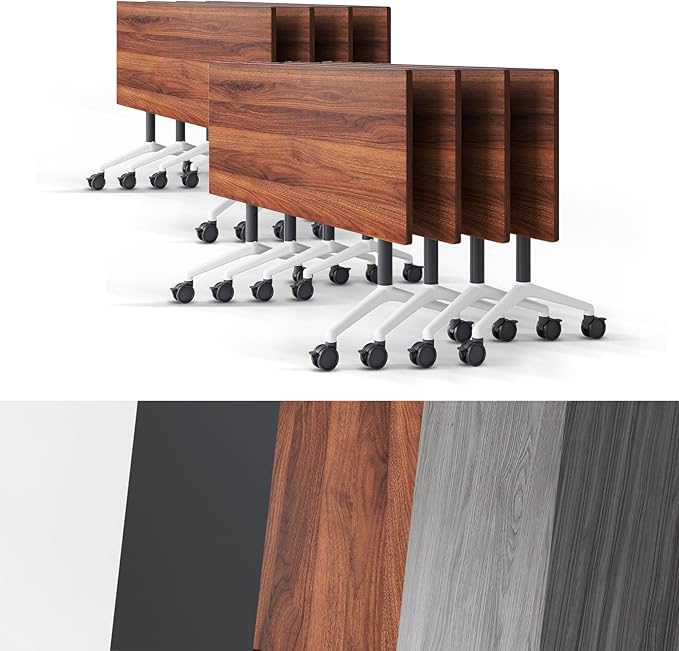 Conference Room Table, Folding Conference Tables,Thicken Grey Tabletop,Flip Top Wooden Seminar Meeting Room Table for Conference Room Offices (8, Walnut, 47.2“)