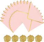 60 Pack Gold Envelopes 5x7 Bulk Pink, 250G Pearled Cardstock A7 Envelopes for Invitations Business Mailing Envelope with Gold Foil Border, A6 4x6 Envelopes for Wedding Baby Shower Cards