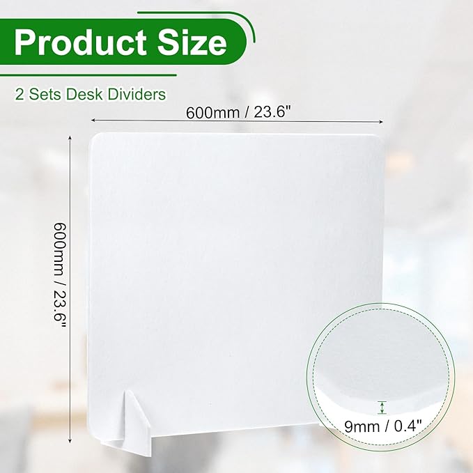 PATIKIL Desk Divider, 2 Set 24 x 24 Inch Acoustic Freestanding Desk Divider Desk Privacy Panel with 4 Pcs Support Feet for Library Office Workstation, White