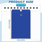 Geyee 100 Pcs Clasp Manilla Envelopes 9 x 12 Inch Gummed Colored Envelopes for Storing or Mailing for Home Office Business Supplies(Navy Blue)