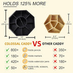 walowalo Bamboo Rotating Art Supply Organizer Holds 800+ Pencils Spinning Crayon Marker Pen Holder for Desk Brush Storage for Office School Classroom Organization Stationary Black (Larger Version)