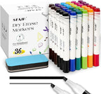 SFAIH Dry Erase Markers Chisel Tip with Magnetic Whiteboard Eraser, 36 Bulk 12 Assorted Colors White Board Markers for Teachers, Versatile Lines, 1s Quickly Dry, Perfect for Classroom and Office
