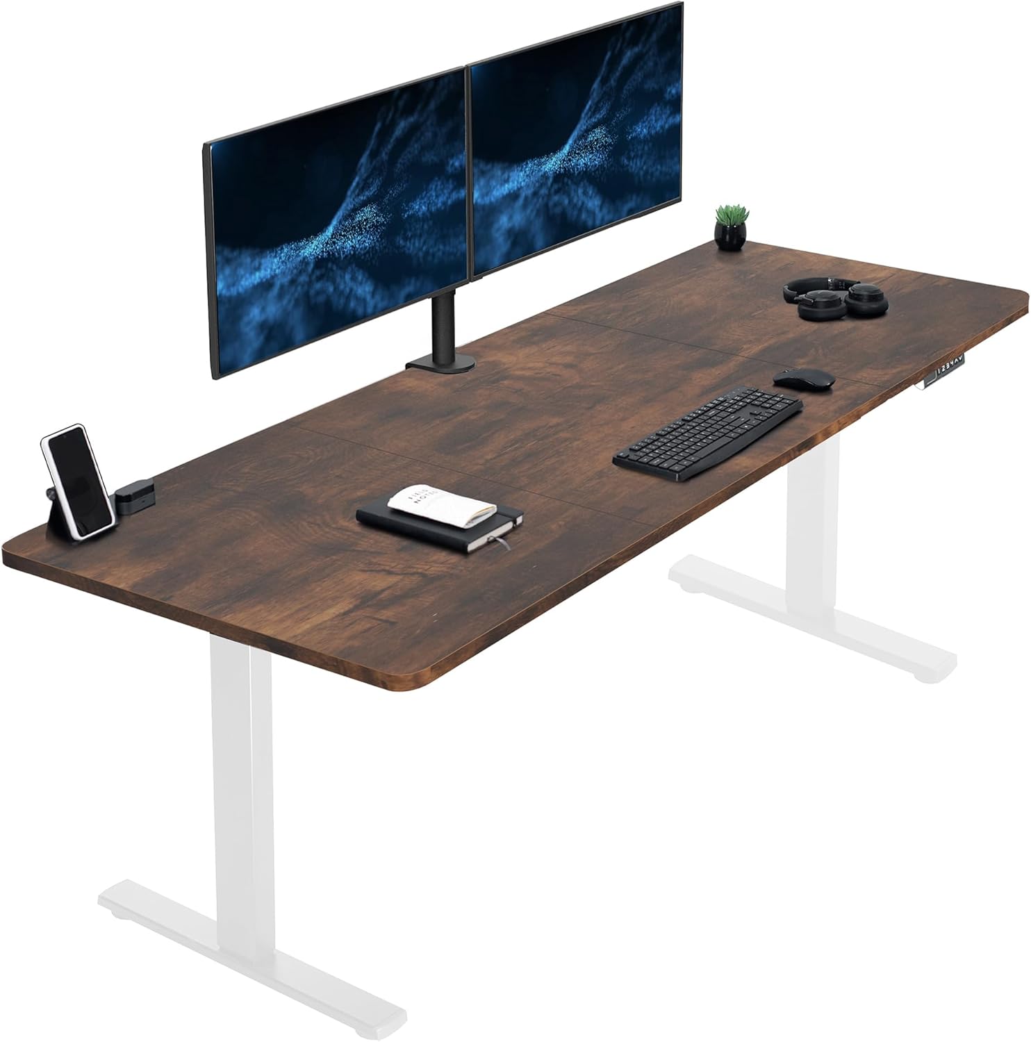 VIVO Large Electric 83 x 30 in Standing Desk, Memory Height Adjustment, 1B Series, Rustic Vintage Brown Top White Frame, DESK-KIT-1W8N