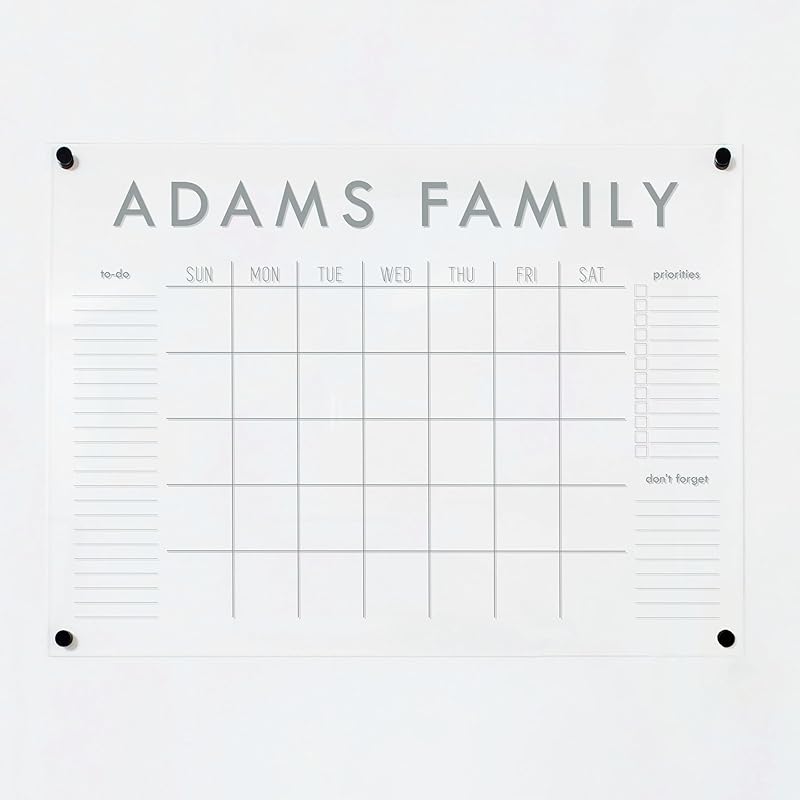 Personalized Clear Acrylic Calendar for Wall, Calendar Whiteboard for Wall, Dry Erase Wall Calendar, Wall Calendar Organizer System for Home (Block, Grey, 31"W x 23"H)