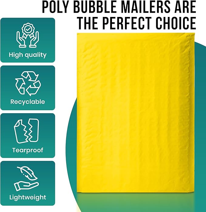 Levex - #0 6" x 10" [5 Pack] Yellow Poly Bubble Mailers, Padded Envelope Mailers, Packing Envelope & Mailing Bags for Shipping