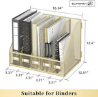 SUPEASY Desk Organizers Metal Desk Magazine File Holder with 5 Vertical Compartments Rack File Organizer for Office Desktop, Home Workspace, Golden Yellow, Plus