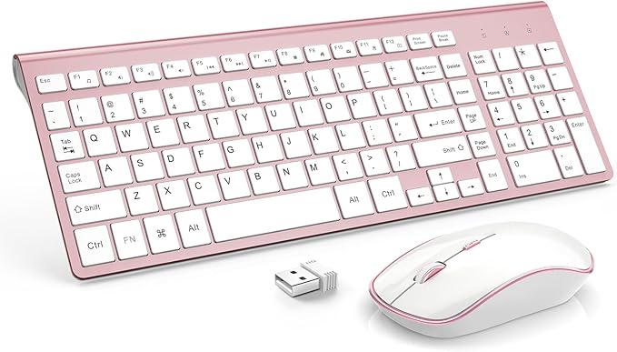 J JOYACCESS Wireless Keyboard Mouse Combo,Typewriter Keyboard Wireless, Portable Pink Wireless Keyboard for Computer/Laptop/Windows/Mac