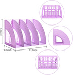 SAYEEC Magazine File Holder Folder Storage Desktop 4 Compartment Standing Hollow Purple Files Bookshelf Organizer Box Office Racks Displays Holds Notebooks Documents for School Working Students