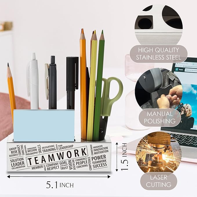 Teamwork Definition Gifts for Women, Men, Employees, Co Worker, Teamwork Team Desk Decor Stainless Steel Pen Pencil Holders WCC57