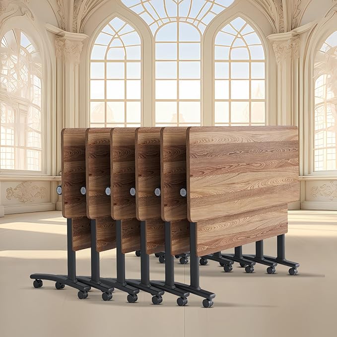 Conference Room Table with Flip-Top Design for Dynamic Meetings, Business Table Computer Desk with Heavy-Duty Frame,Foldable Seminar Meeting Tables for Home Office (6, C, 55.1IN)