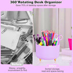 Purple Desk Organizers and Accessories 10Pcs Set with 360-Degree Rotating Pen Holder, Tape Dispenser, Stapler, Staple Remover, 1000 Staples, Tape, Clips Set, Ruler, Scissor, Pen (Purple)