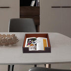 PU Leather 1-Layer Stackable Office File Document Tray Case Rack Paper Letter Tray Desk File Document Organizer Holder (Coffee)