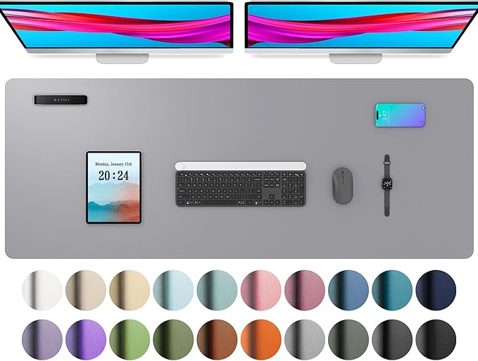 Aothia Leather Desk Pad Protector, Mouse Pad, Office Desk Mat, Non-Slip PU Leather Desk Blotter, Laptop Desk Pad, Waterproof Desk Writing Pad for Office and Home (48"x17", Light Grey)