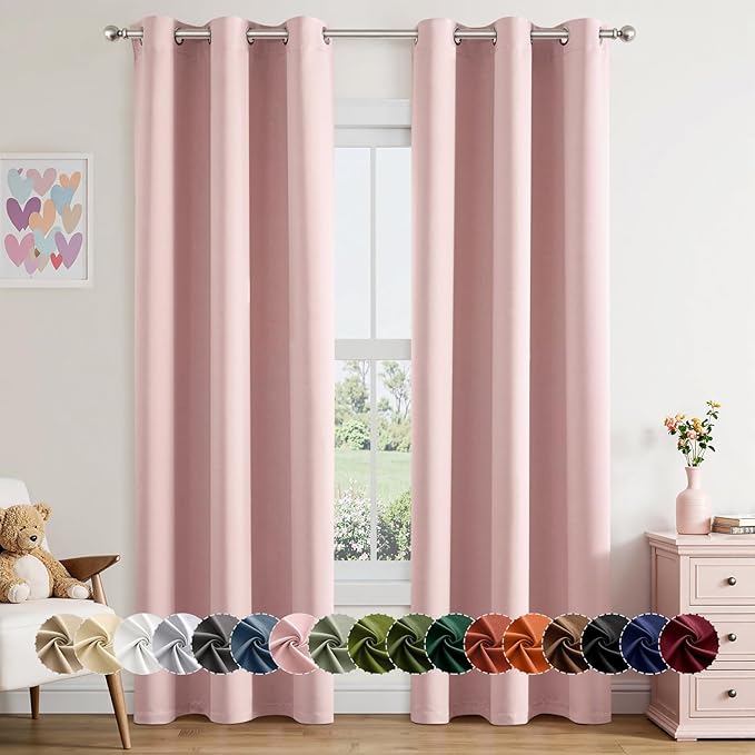 MIULEE Baby Pink Blackout Curtains for Girls Bedroom 84 Inches Long 2 Panels, Thermal Insulated Room Darkening Drapes for Nursery Living Room, Solid Grommet Top Noise Reducing Curtains W40 x L84 Inch
