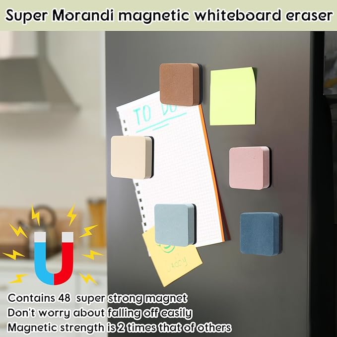 Marspark 48 Pack Mini Magnetic Whiteboard Eraser for Classroom Mini Dry Erase Board Erasers 6 Morandi Color Aesthetic Teacher Supplies Chalkboard Cleansers for School Classroom Office 2 x 2 Inch