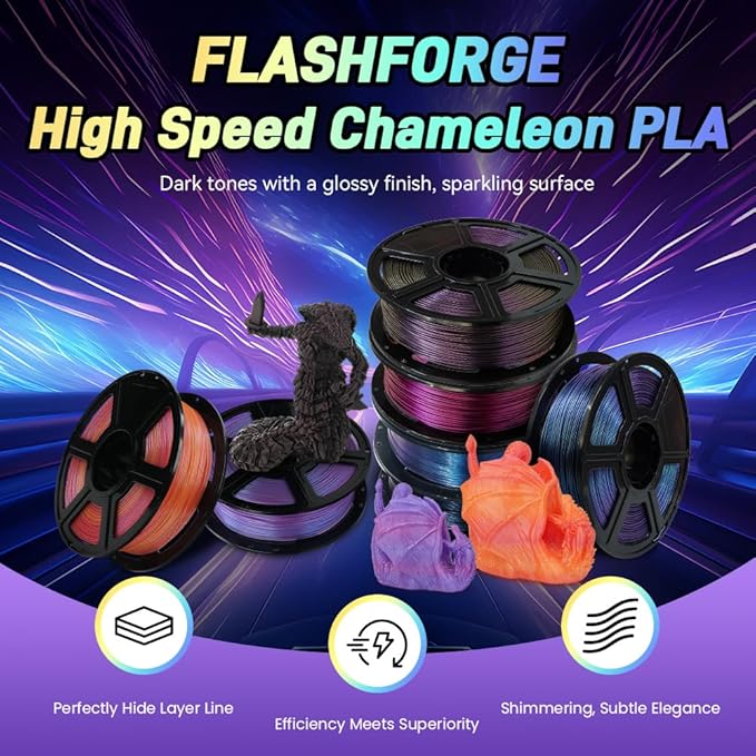 FLASHFORGE Chameleon Gradient Rapid PLA Filament Blue & Pink, High Flow Speedy Filament 1.75mm Max 500mm/s Fast Printing, Displays Shimmering Effects from Various Angles and Light