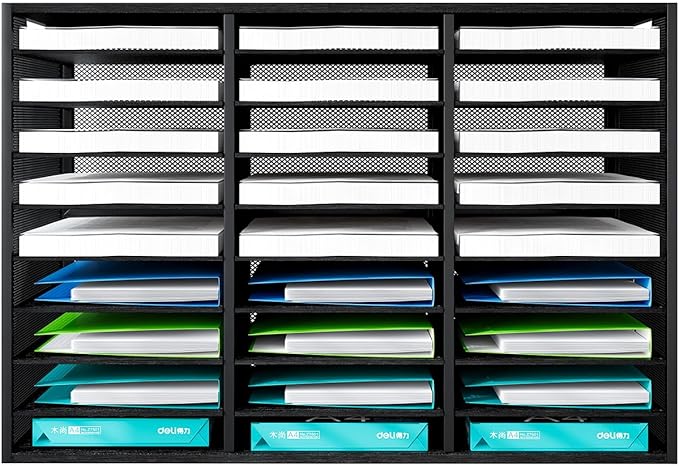 Mail Sorter Adjustable Countertop Heavy Duty Literature Organizer Student Mailbox for Classroom Desktop Bill Paper Holder Rack for Office Home School, 27 Compartments, Black