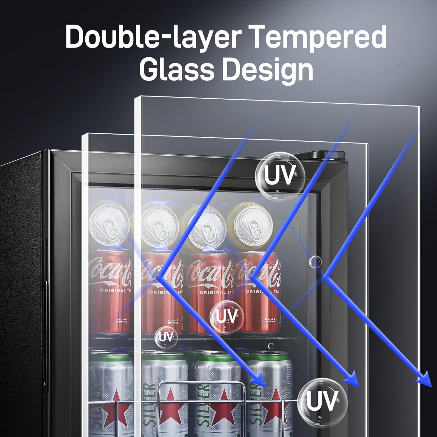 Small Beverage Refrigerator Cooler, 1.6 Cu.Ft Mini Fridge with Tempered Glass Door, 60 Cans Wine Drink Beer Fridge for Office Bedroom Bar, 7 Level Temperatures, Adjustable Shelf (12 Oz)