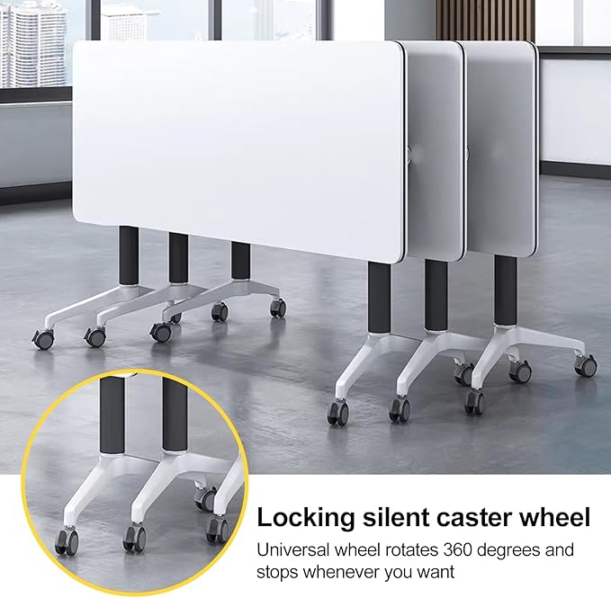 Conference Room Table with Flip-Top Design for Dynamic Meetings, Business Table Computer Desk with Heavy-Duty Frame,Foldable Seminar Meeting Tables for Home Office (4, E, 61IN)