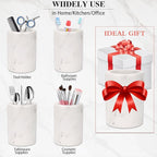 WORHE Natural Marble Pen Holder for Desk, Handcrafted Volakas Sturdy Desk Organizer for Office Supplies Storage Desktop Stationary Makeup Brushes Cup Pencil Holders for Home White (DL002)