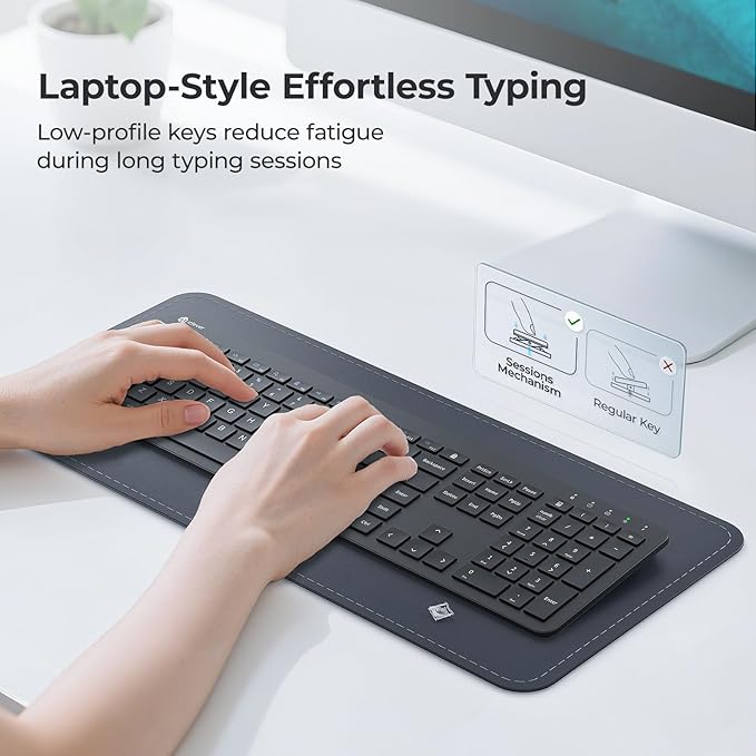 iClever Wireless Keyboard and Mouse, GK08 Rechargeable Keyboard Mouse Combo, Ergonomic, Quiet, Full Size Design with Number Pad, 2.4G Connection for Mac, Windows and Computer