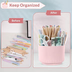 SKYDUE Makeup Organizer, Rotating Pencil Pen Holder for Desk, Dual-Purpose Desk Organizer for Cosmetics & Pens, Makeup Brush Holder with 5 Slots, Pencil Cup for Office, Home