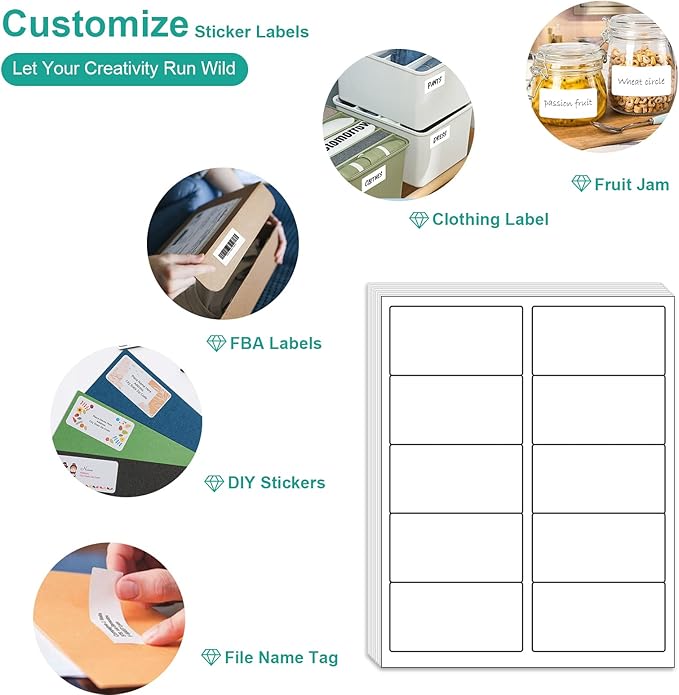 MFLABEL 2"x4" Shipping Labels - 1000 Premium Matte White Address Labels for FBA, Laser & Inkjet Printers (100 Sheets, 10/Sht) + Free Fragile Stickers!