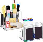 Marbrasse Acrylic Magnetic Pen Holder, 2 Pack Dry Erase Marker Holder, Magnetic Whiteboard Pencil Holders for Refrigerator, Locker, School and Office,Clear