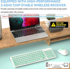 FD Wireless Keyboard and Mouse Combo - 2.4GHz USB Cordless, Cute Round Keys, Quiet and Slim Set for Laptop, Computer, TV, and Mac - Mint Green & White