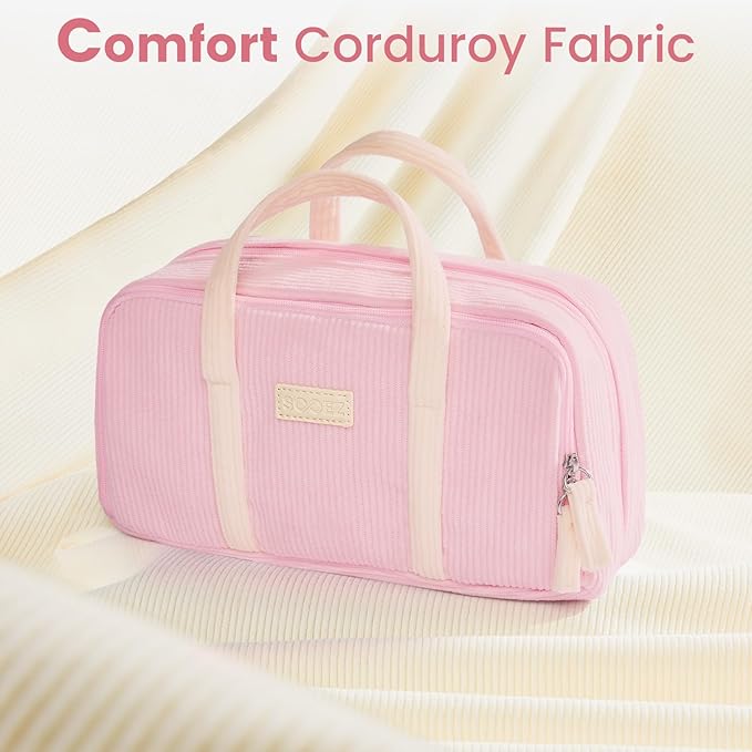 Sooez Large Pencil Case Pouch, Extra Big Pencil Bag with 5 Compartments, Pen Case Wide Opening, Soft Corduroy Pen Bag Organizer with Zipper, Cute Aesthetic School Supplies for Teen Girls, Black