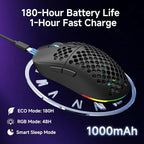 DIERYA M1 Wireless Gaming Mouse, 24000DPI, 180Hrs Battery, 16.8M RGB, 6 Programmable Buttons, Lightweight, Tri-Mode (2.4G/BT5.2/USB-C) for PC/Mac/Laptop - Black