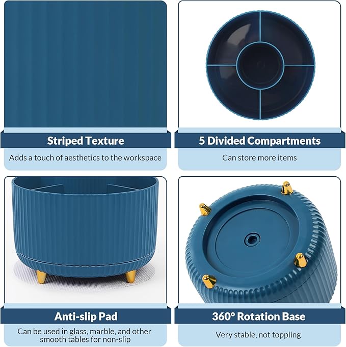 SKYDUE 360 Degree Rotating Desk Organizer, Dual-Purpose Pencil Pen Holder, Rotating Desk Pen Organizer with 5 Slots, Pencil Cup for Office, School, Home