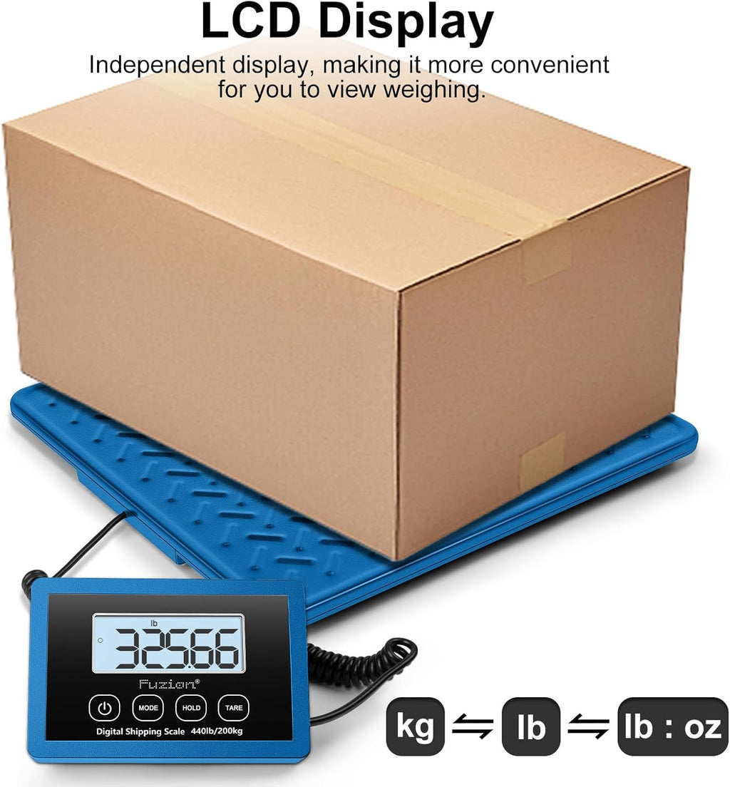 Fuzion Shipping Scale, 440LBs x 10g Postal Scale, Durable Alloy Steel Platform, Heavy Duty Scale for Packages, Postage, Luggage