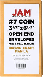 JAM PAPER #7 Coin Business Envelopes with Peel and Seal Closure - 3 1/2 x 6 1/2 - Brown Kraft Manila - 50/Pack