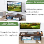 TEAMIX 24 inch Monitor Stand Riser, Rustic Brown Wood & Steel Computer Monitor Stand with Storage, Laptop, PC, Printer Stand Riser for Desktop Office Desk Organizers