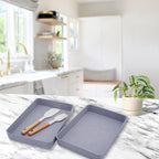 Welaxy 2-piece Office desk drawer organizer tray letter-size documents A4 paper book file Folder Holder storage bins ( Glacier Gray)